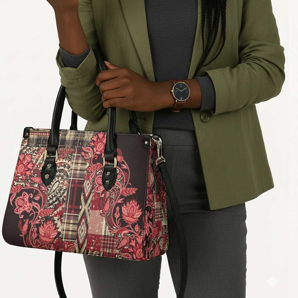Africa Floral mix Maasai Shuka Leather Bag Red Moitf