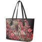 Afro Floral mix Maasai Shuka Leather Tote Bag Red Moitf