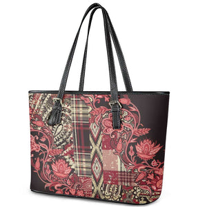 Afro Floral mix Maasai Shuka Leather Tote Bag Red Moitf