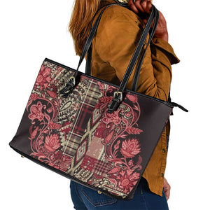 Afro Floral mix Maasai Shuka Leather Tote Bag Red Moitf