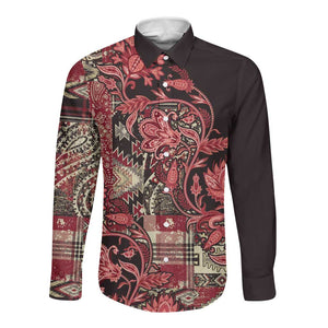 Afro Floral mix Maasai Shuka Long Sleeve Button Shirt Red Moitf