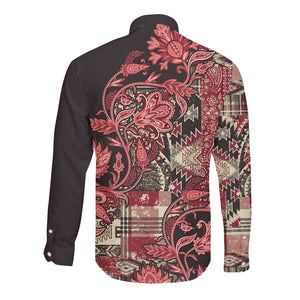 Afro Floral mix Maasai Shuka Long Sleeve Button Shirt Red Moitf