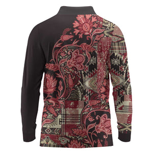 Afro Floral mix Maasai Shuka Long Sleeve Polo Shirt Red Moitf