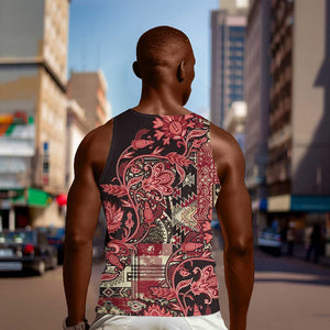 Afro Floral mix Maasai Shuka Men Tank Top Red Moitf