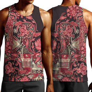 Afro Floral mix Maasai Shuka Men Tank Top Red Moitf