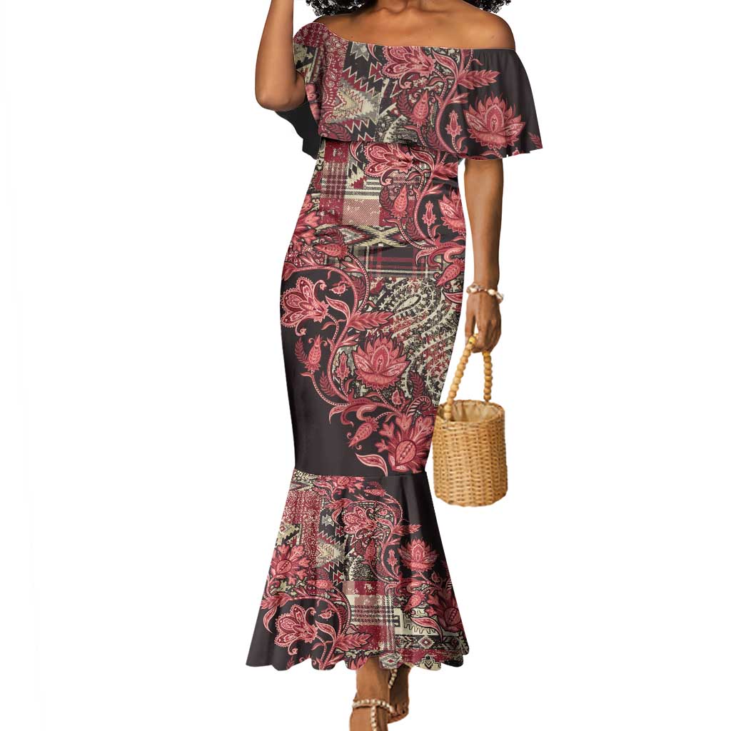 Afro Floral mix Maasai Shuka Mermaid Dress Red Moitf