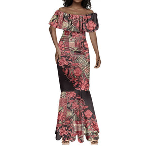 Afro Floral mix Maasai Shuka Mermaid Dress Red Moitf