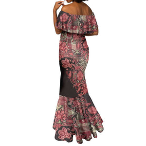 Afro Floral mix Maasai Shuka Mermaid Dress Red Moitf