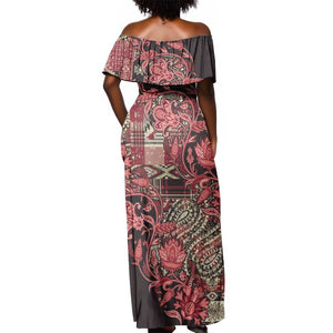 Afro Floral mix Maasai Shuka Off Shoulder Maxi Dress Red Moitf