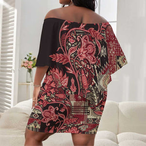 Afro Floral mix Maasai Shuka Off Shoulder Short Dress Red Moitf