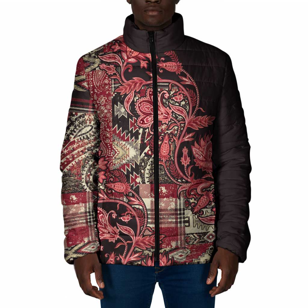 Africa Floral mix Maasai Shuka Padded Jacket Red Moitf
