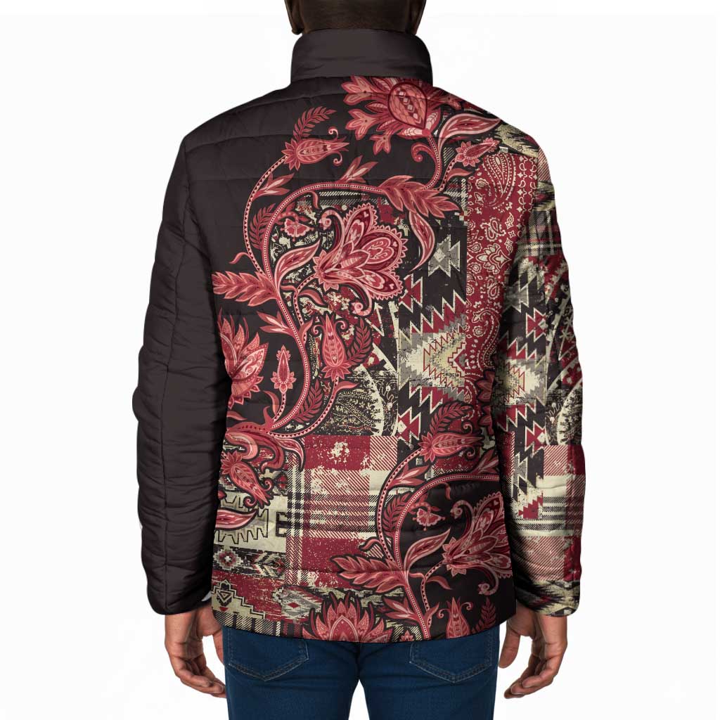 Africa Floral mix Maasai Shuka Padded Jacket Red Moitf