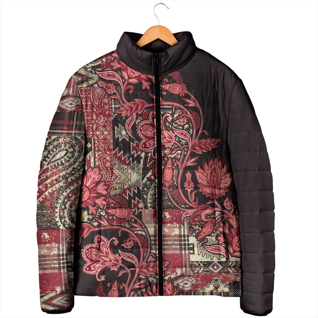 Africa Floral mix Maasai Shuka Padded Jacket Red Moitf