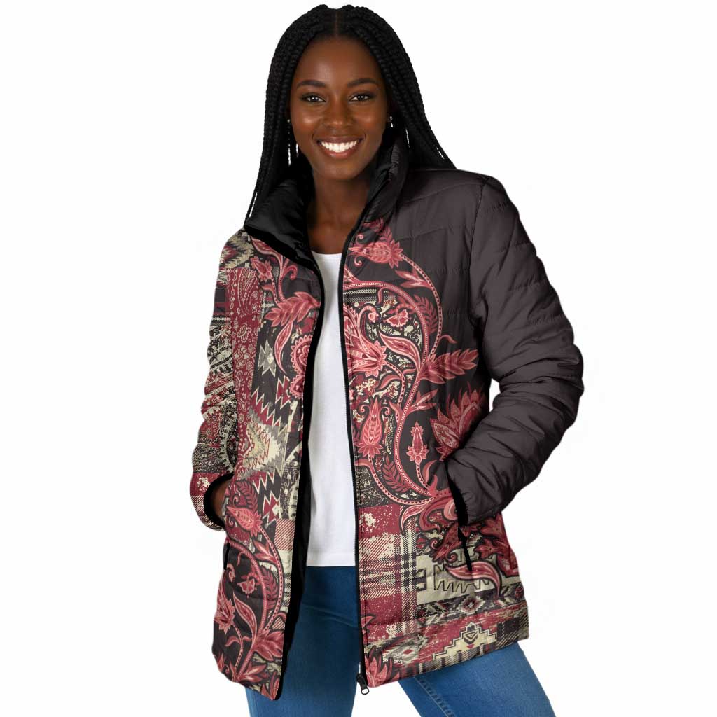 Africa Floral mix Maasai Shuka Padded Jacket Red Moitf
