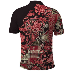 Afro Floral mix Maasai Shuka Polo Shirt Red Moitf