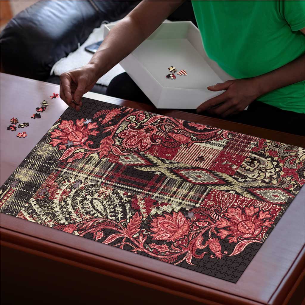Africa Floral mix Maasai Shuka Puzzle Red Moitf