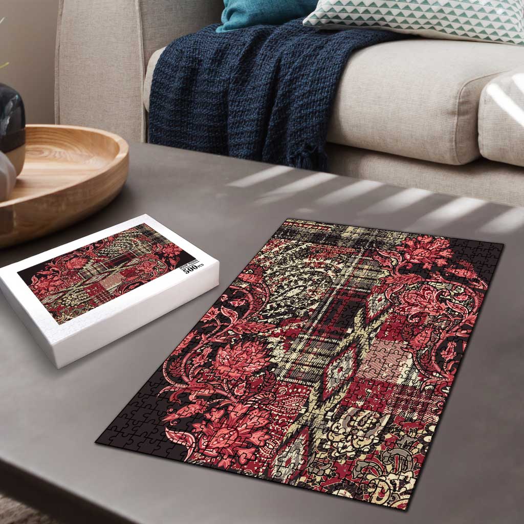 Africa Floral mix Maasai Shuka Puzzle Red Moitf