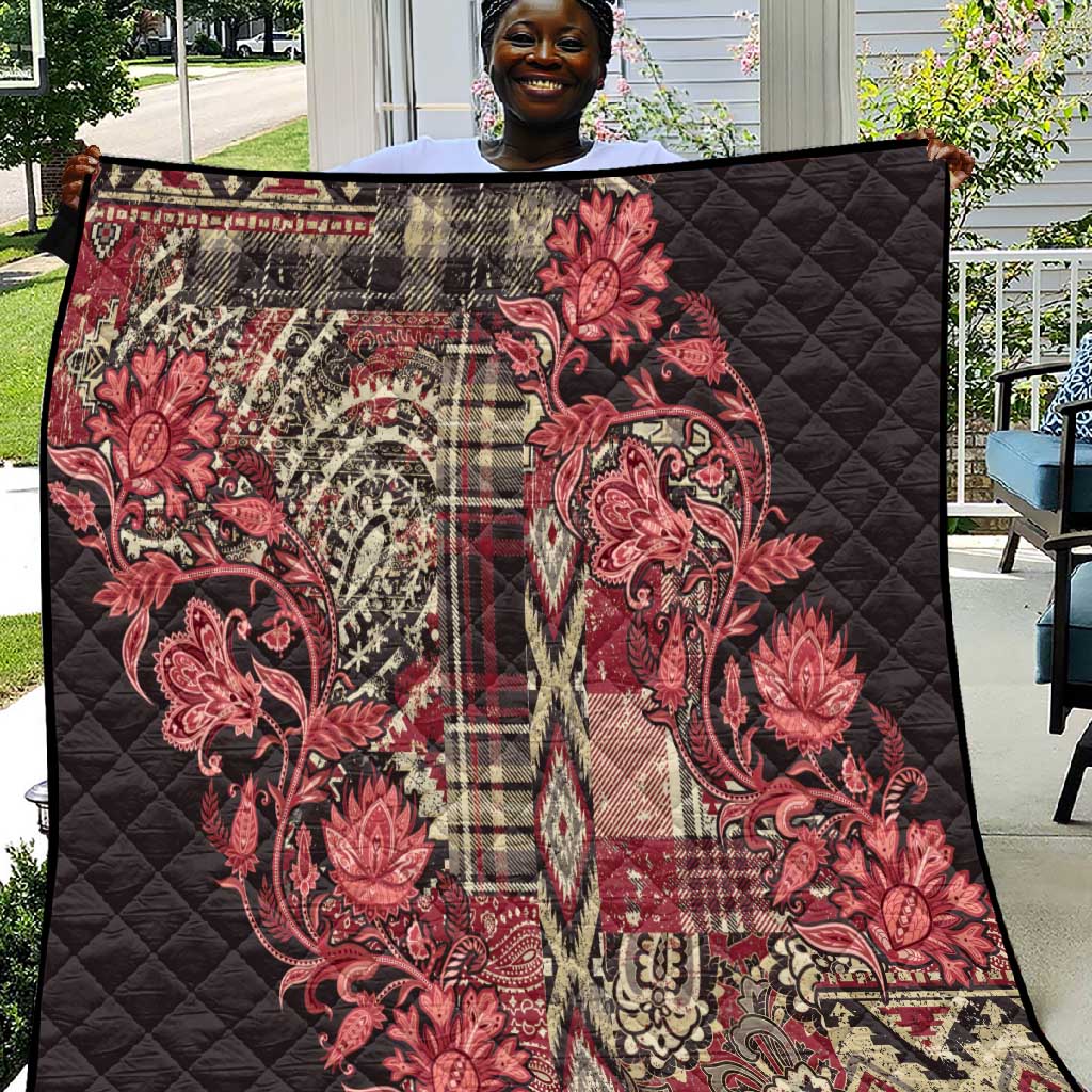 Afro Floral mix Maasai Shuka Quilt Red Moitf