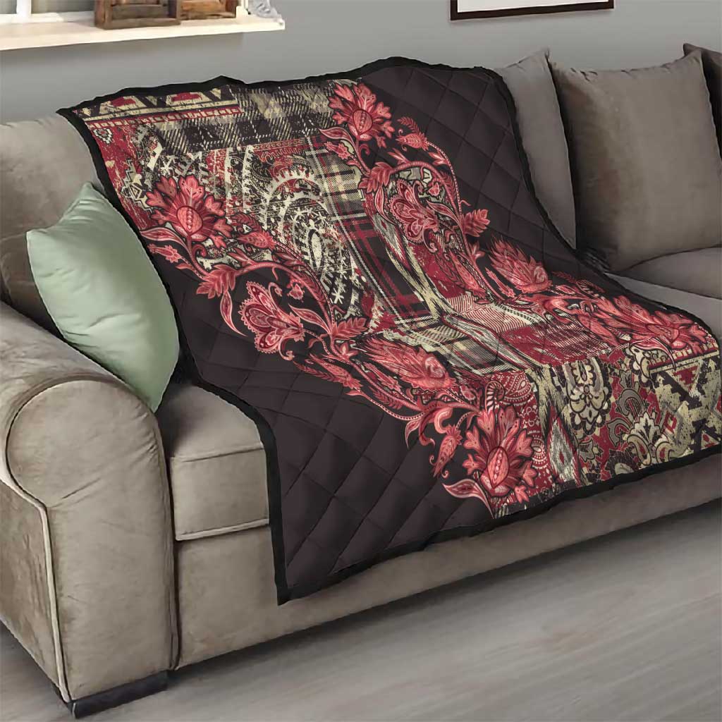 Afro Floral mix Maasai Shuka Quilt Red Moitf