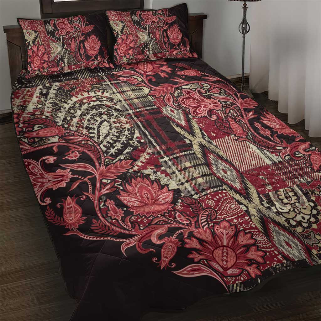 Afro Floral mix Maasai Shuka Quilt Bed Set Red Moitf