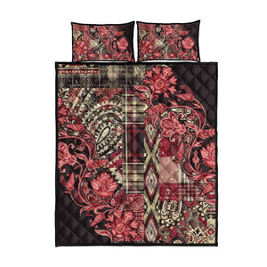 Afro Floral mix Maasai Shuka Quilt Bed Set Red Moitf