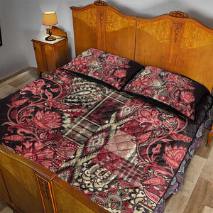 Afro Floral mix Maasai Shuka Quilt Bed Set Red Moitf