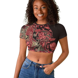 Afro Floral mix Maasai Shuka Raglan Cropped T shirt Red Moitf