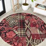 Afro Floral mix Maasai Shuka Round Carpet Red Moitf