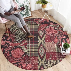 Afro Floral mix Maasai Shuka Round Carpet Red Moitf