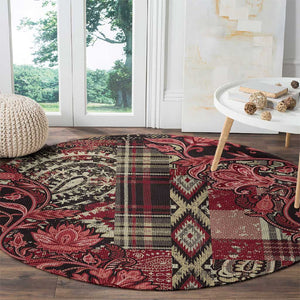 Afro Floral mix Maasai Shuka Round Carpet Red Moitf