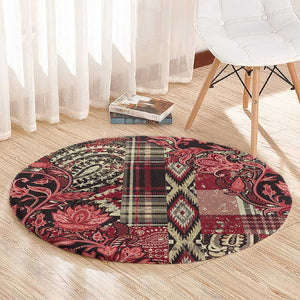 Afro Floral mix Maasai Shuka Round Carpet Red Moitf