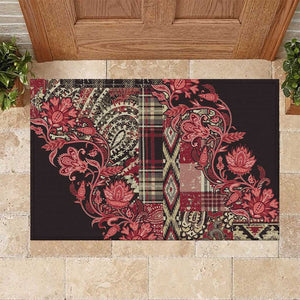 Afro Floral mix Maasai Shuka Rubber Doormat Red Moitf