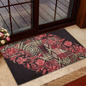 Afro Floral mix Maasai Shuka Rubber Doormat Red Moitf