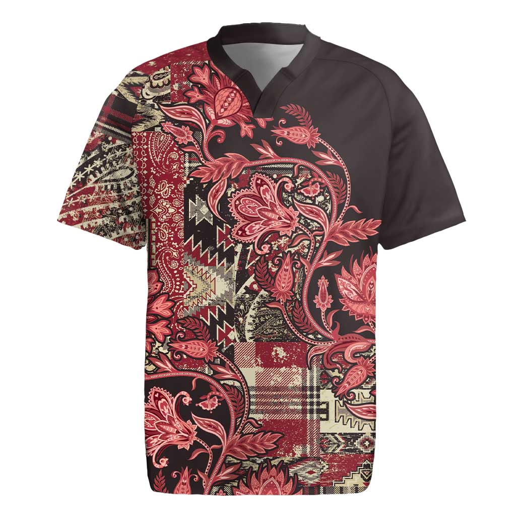 Afro Floral mix Maasai Shuka Rugby Jersey Red Moitf