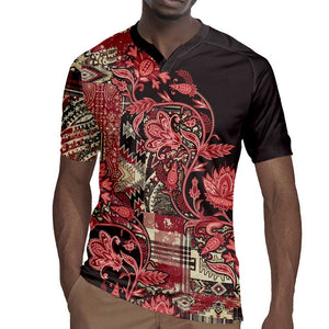 Afro Floral mix Maasai Shuka Rugby Jersey Red Moitf