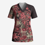 Africa Floral mix Maasai Shuka Scrub Top Red Moitf