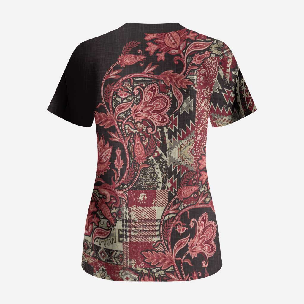 Africa Floral mix Maasai Shuka Scrub Top Red Moitf