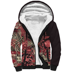 Afro Floral mix Maasai Shuka Sherpa Hoodie Red Moitf