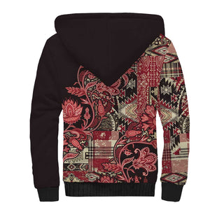 Afro Floral mix Maasai Shuka Sherpa Hoodie Red Moitf