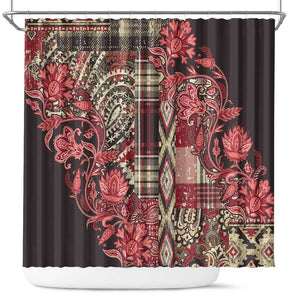 Afro Floral mix Maasai Shuka Shower Curtain Red Moitf