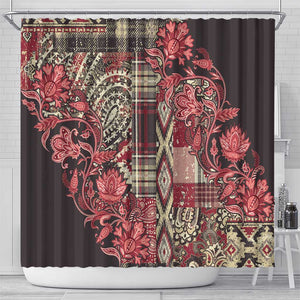 Afro Floral mix Maasai Shuka Shower Curtain Red Moitf