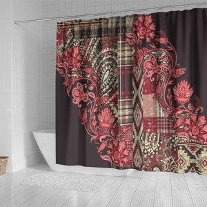 Afro Floral mix Maasai Shuka Shower Curtain Red Moitf