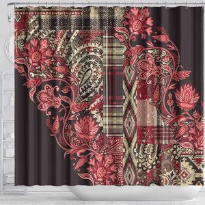 Afro Floral mix Maasai Shuka Shower Curtain Red Moitf