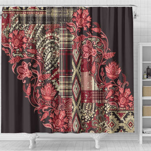 Afro Floral mix Maasai Shuka Shower Curtain Red Moitf