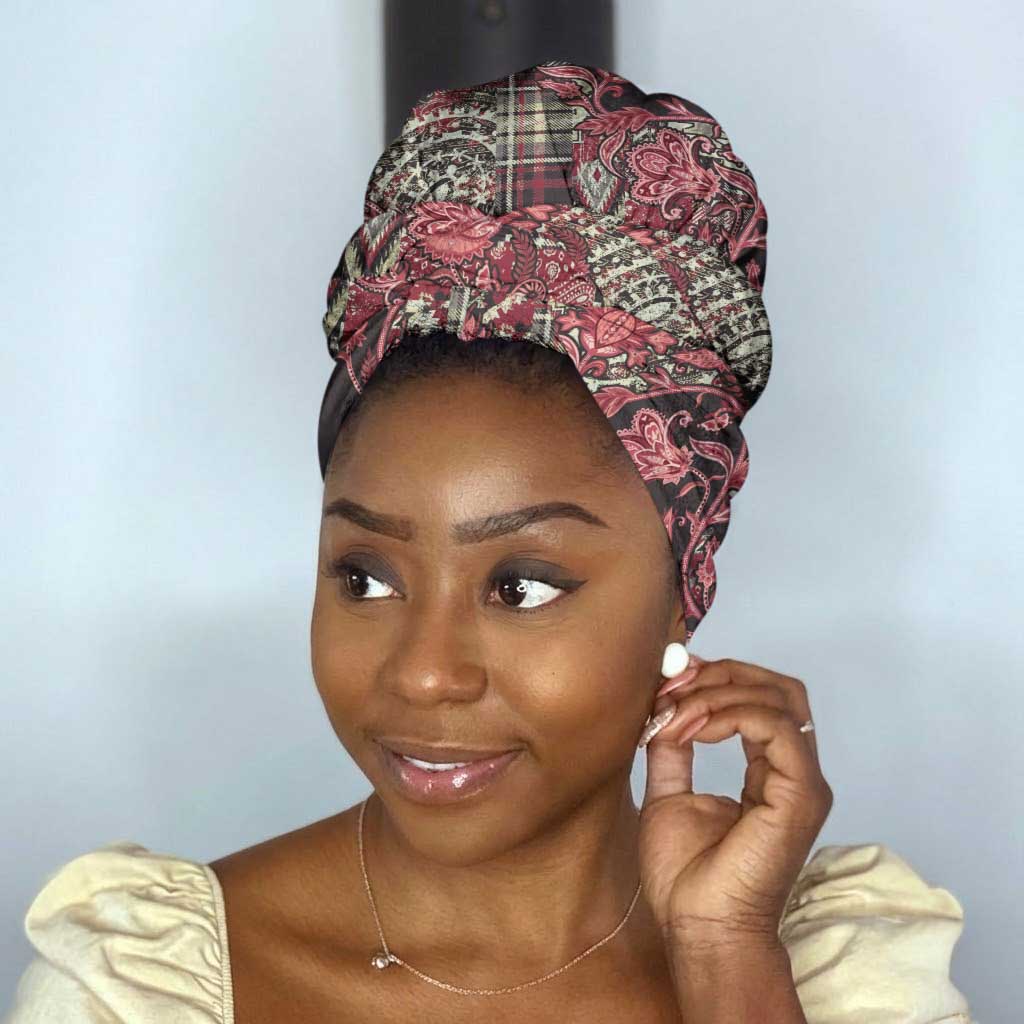 Africa Floral mix Maasai Shuka Simple Headwrap Red Moitf