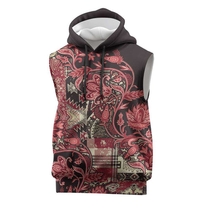 Afro Floral mix Maasai Shuka Sleeveless Hoodie Red Moitf - African Pride