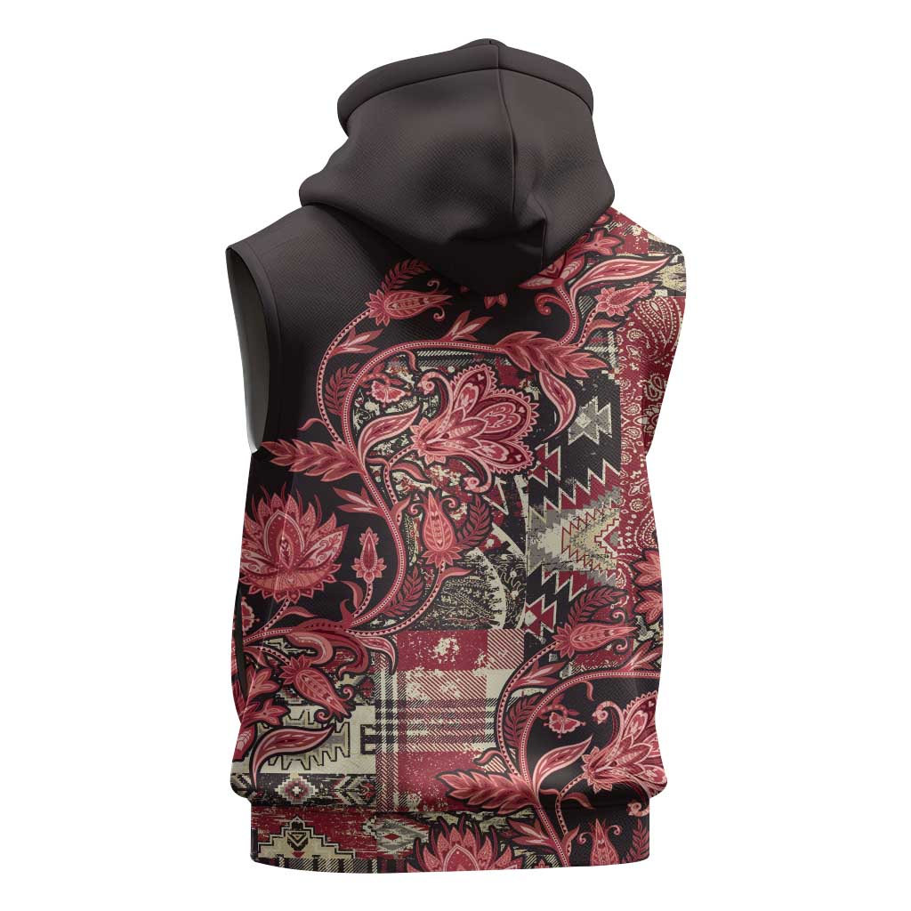 Afro Floral mix Maasai Shuka Sleeveless Hoodie Red Moitf - African Pride