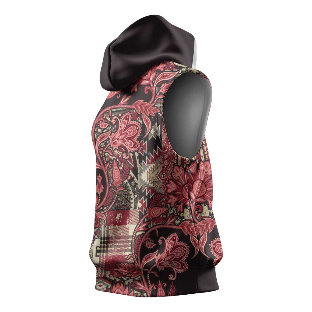 Afro Floral mix Maasai Shuka Sleeveless Hoodie Red Moitf - African Pride