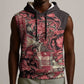 Afro Floral mix Maasai Shuka Sleeveless Hoodie Red Moitf - African Pride