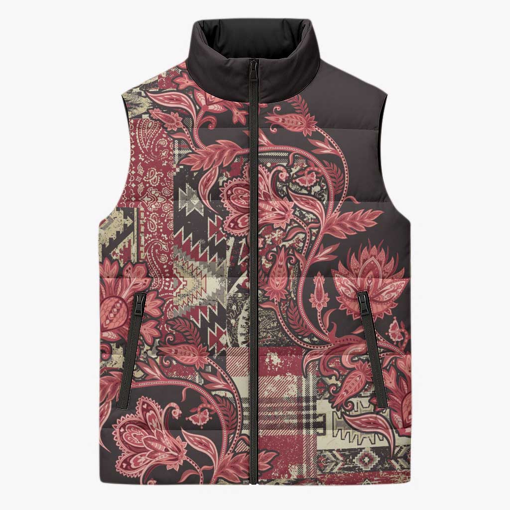 Africa Floral mix Maasai Shuka Sleeveless Puffer Jacket Red Moitf